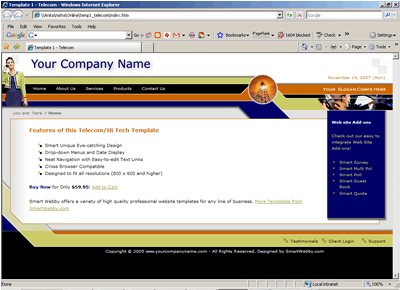 Template 1 [Hi-Tech/Telecom] - 1024px screen width view