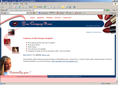 Template 29 [Beauty] - 1024px screen width view