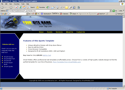 Template 37 [Sports] - 1024px screen width view