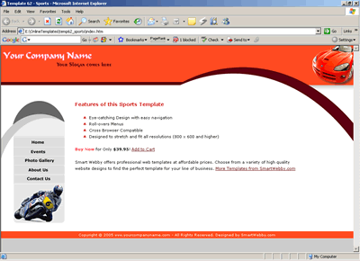 Template 62 [Sports] - 1024px screen width view
