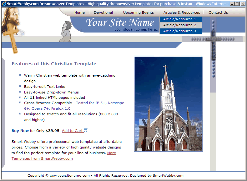 Dreamweaver Template 100 [Christian] - Actual Size Screenshot for 800px screen width