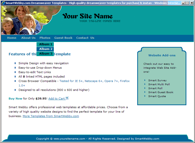 Dreamweaver  Template 102 [Family/Personal] - Actual Size Screenshot for 800px screen width
