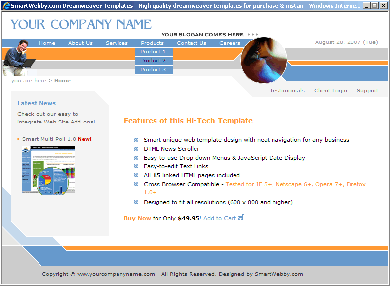Dreamweaver Template 10 [Hi-Tech/Business] - Actual Size Screenshot for 800px screen width
