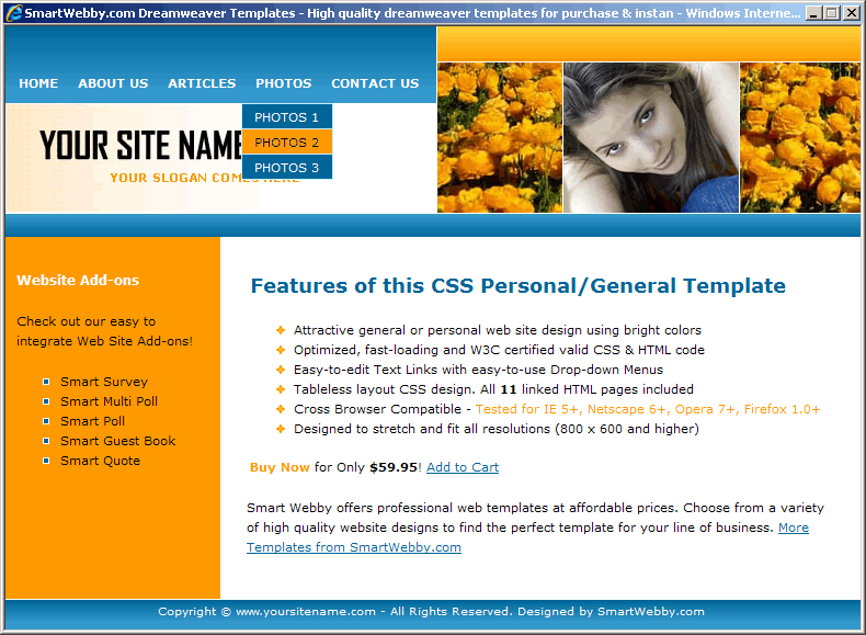 Dreamweaver CSS Template 114 [Personal/General] - Actual Size Screenshot for 800px screen width