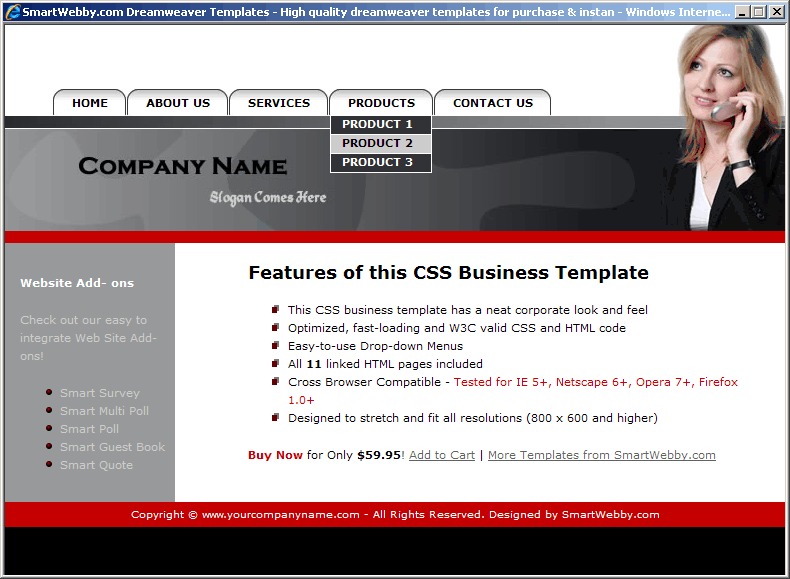 Dreamweaver CSS Template 117 [Business] - Actual Size Screenshot for 800px screen width