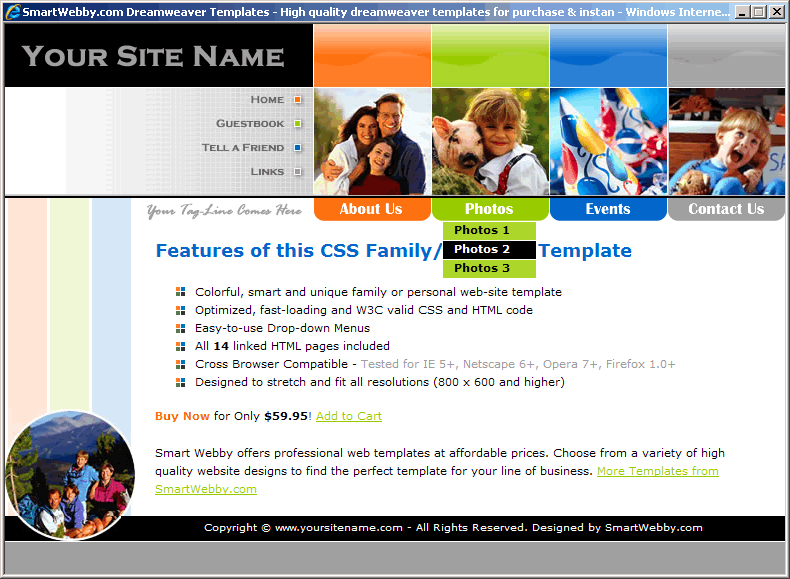 Dreamweaver  Template 119 [Family/Personal] - Actual Size Screenshot for 800px screen width
