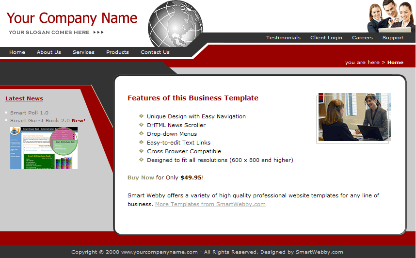 Dreamweaver Template 11 [Business] - Actual Size Screenshot for 800px screen width