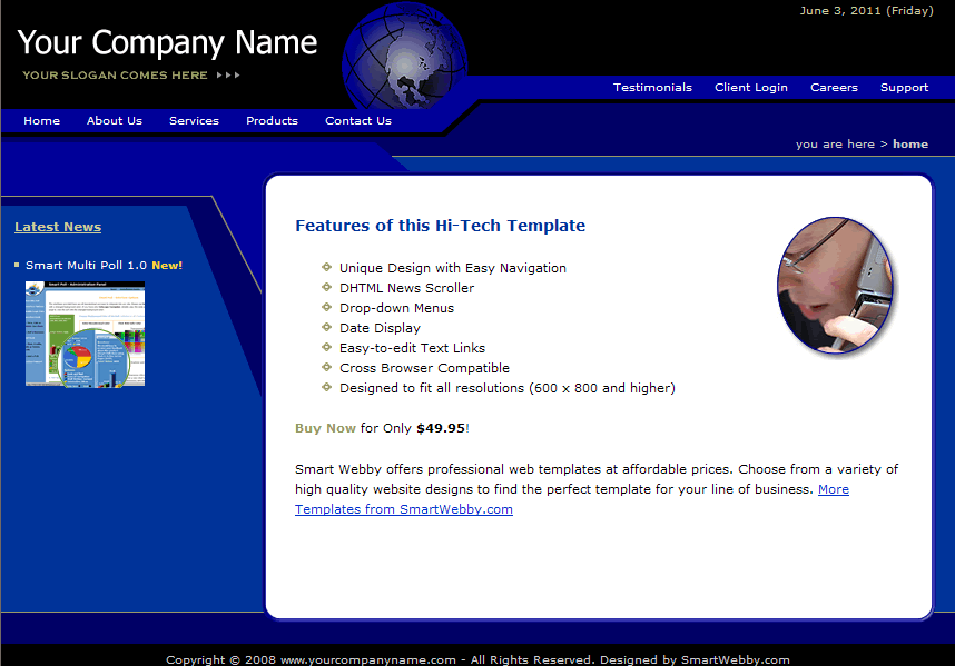 Dreamweaver Template 11 [Hi-Tech] - Actual Size Screenshot for 800px screen width