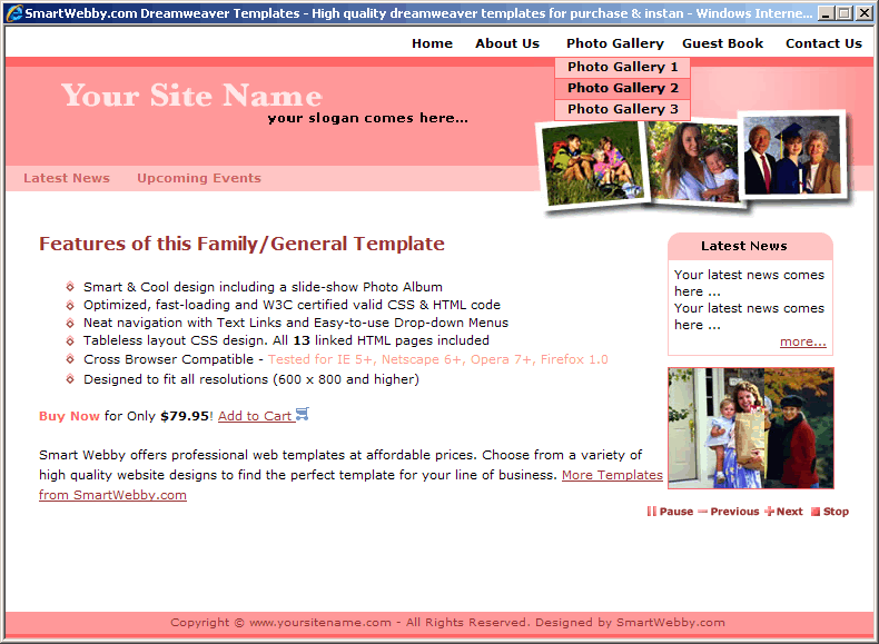 Dreamweaver CSS Template 122 [Family/General] - Actual Size Screenshot for 800px screen width