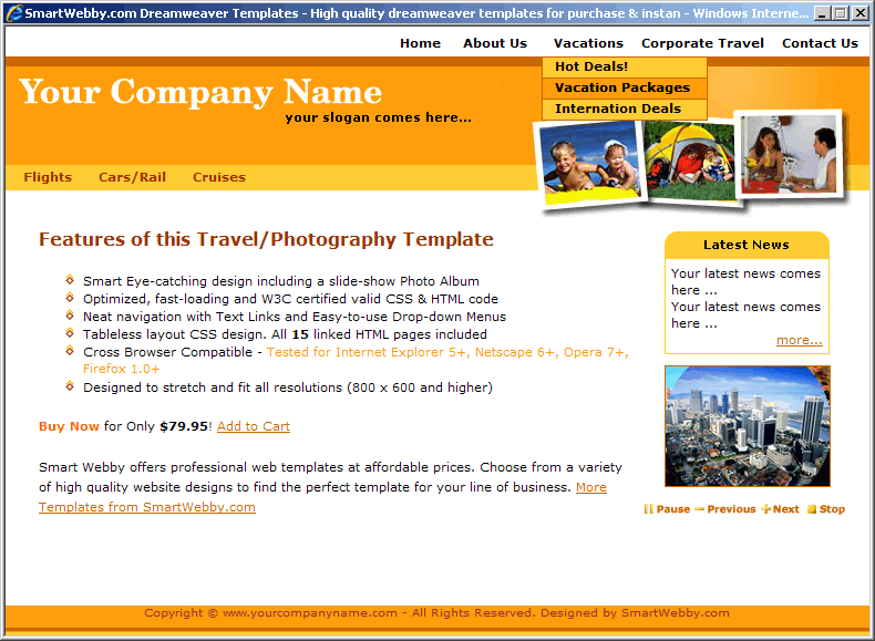 Dreamweaver CSS Template 122 [Travel/Photography] - Actual Size Screenshot for 800px screen width