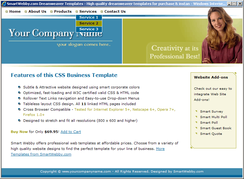 Dreamweaver CSS Template 123 [Business] - Actual Size Screenshot for 800px screen width