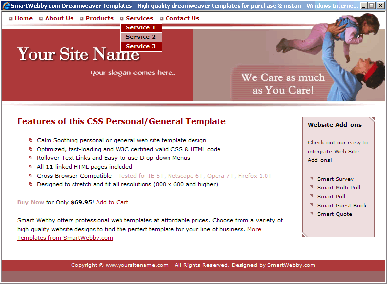 Dreamweaver CSS Template 123 [Family/General] - Actual Size Screenshot for 800px screen width