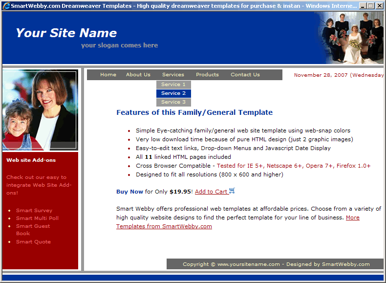 Dreamweaver Template 12 [Family/General] - Actual Size Screenshot for 800px screen width