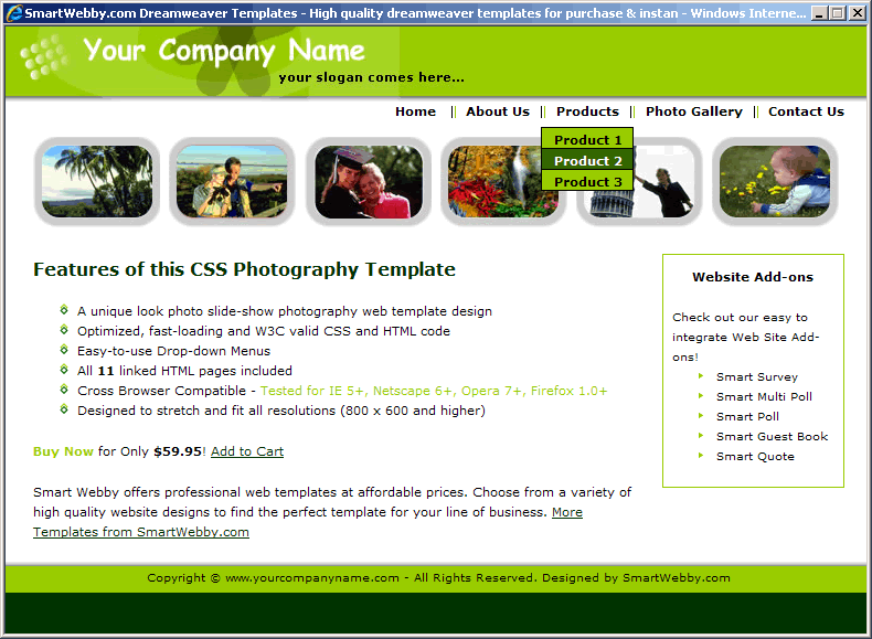 Dreamweaver Template 136 [Photography] - Actual Size Screenshot for 800px screen width