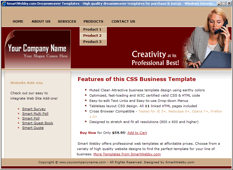 Dreamweaver CSS Template 153 [Business] - Actual Size Screenshot for 800px screen width