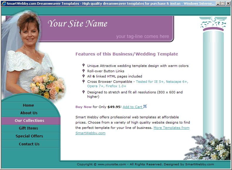 Dreamweaver Template 15 [Business/Wedding] - Actual Size Screenshot for 800px screen width