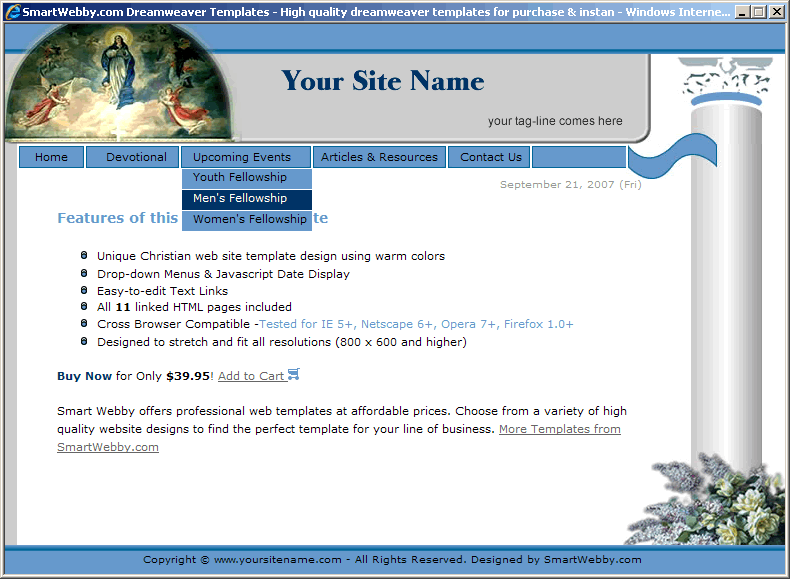 Dreamweaver Template 15 [Christian] - Actual Size Screenshot for 800px screen width