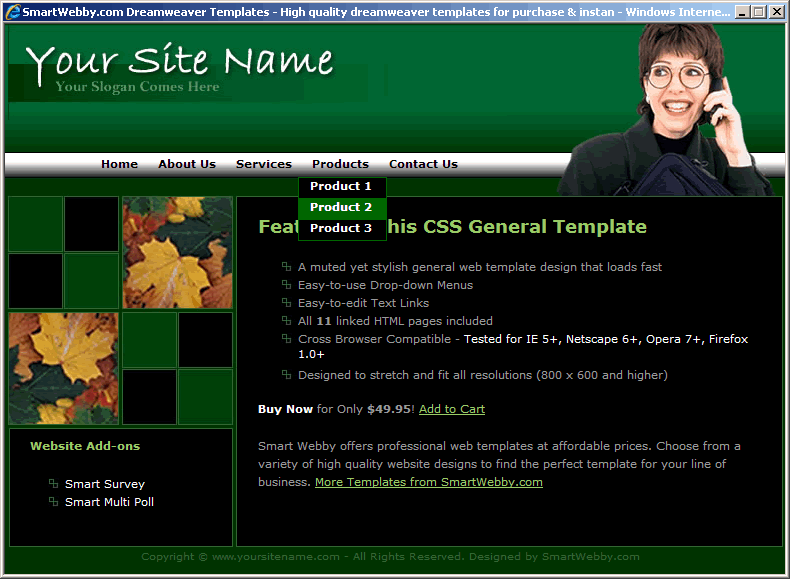 Dreamweaver Template 166 [General] - Actual Size Screenshot for 800px screen width