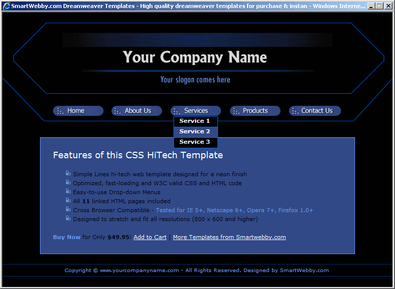 Dreamweaver Template 170 [HiTech] - Actual Size Screenshot for 800px screen width