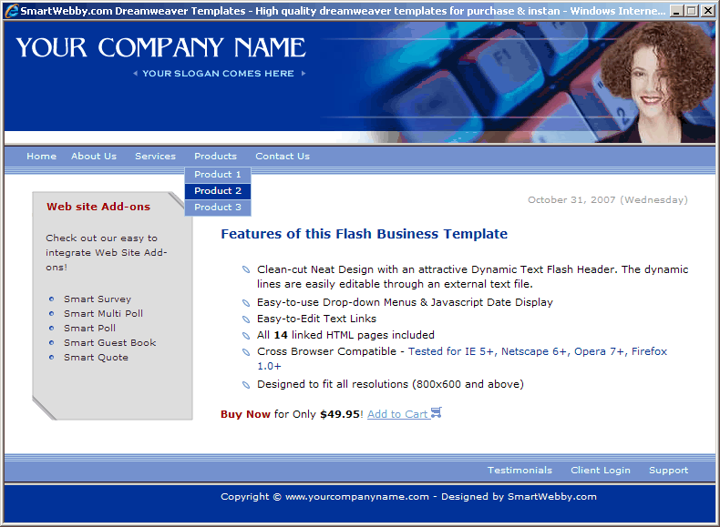 Dreamweaver Template 17 [Flash/Business] - Actual Size Screenshot for 800px screen width