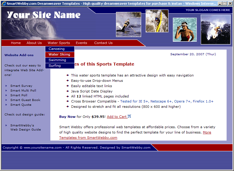 Dreamweaver  Template 19 [Sports] - Actual Size Screenshot for 800px screen width