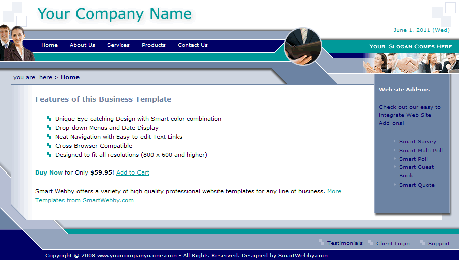 Dreamweaver Template 1 [Business] - Actual Size Screenshot for 800px screen width