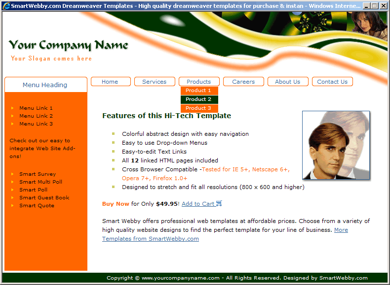 Dreamweaver Template 20 [Hi-Tech] - Actual Size Screenshot for 800px screen width