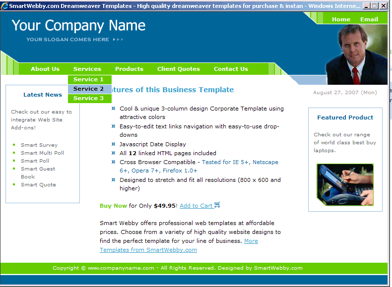 Dreamweaver Template 26 [Business] - Actual Size Screenshot for 800px screen width