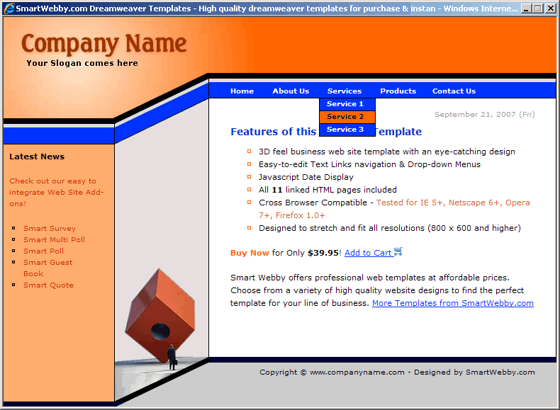 Dreamweaver Template 27 [Business] - Actual Size Screenshot for 800px screen width