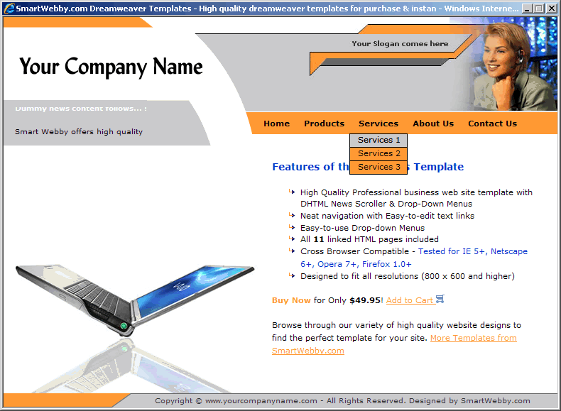 Dreamweaver Template 28 [Business] - Actual Size Screenshot for 800px screen width