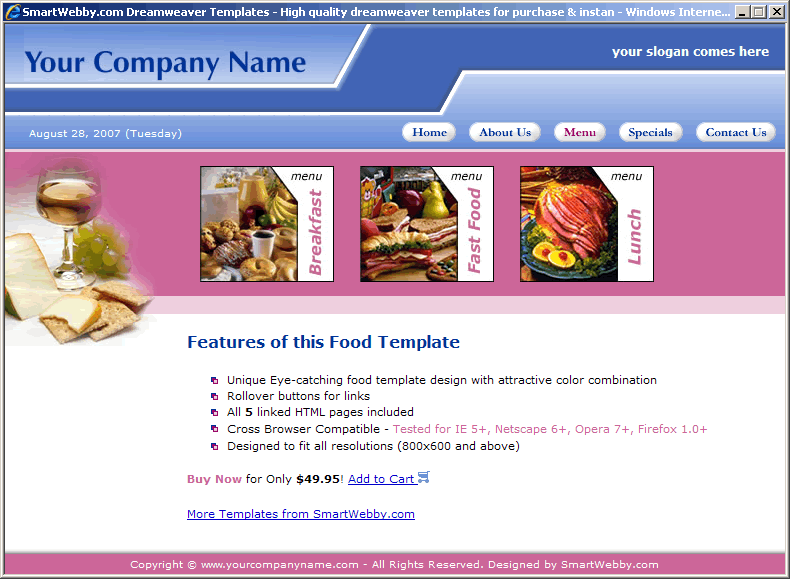 Dreamweaver Template 32 [Food] - Actual Size Screenshot for 800px screen width