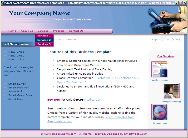 Dreamweaver Template 3 [Business] - Actual Size Screenshot for 800px screen width