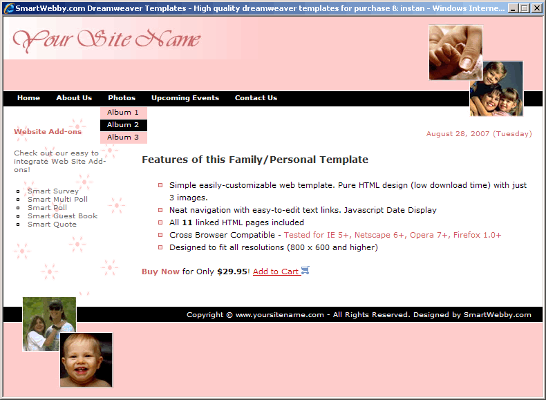 Dreamweaver Template 40 [Family/Personal] - Actual Size Screenshot for 800px screen width