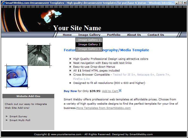 Dreamweaver Template 43 [Photography] - Actual Size Screenshot for 800px screen width