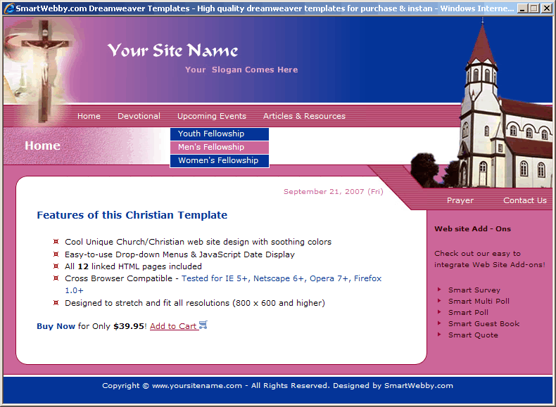 Dreamweaver Template 50 [Christian] - Actual Size Screenshot for 800px screen width