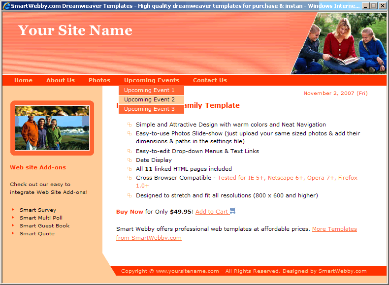 Dreamweaver Template 51 [Family/Personal] - Actual Size Screenshot for 800px screen width