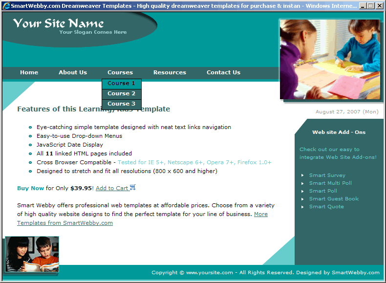 Dreamweaver Template 52 [Education/Kids] - Actual Size Screenshot for 800px screen width