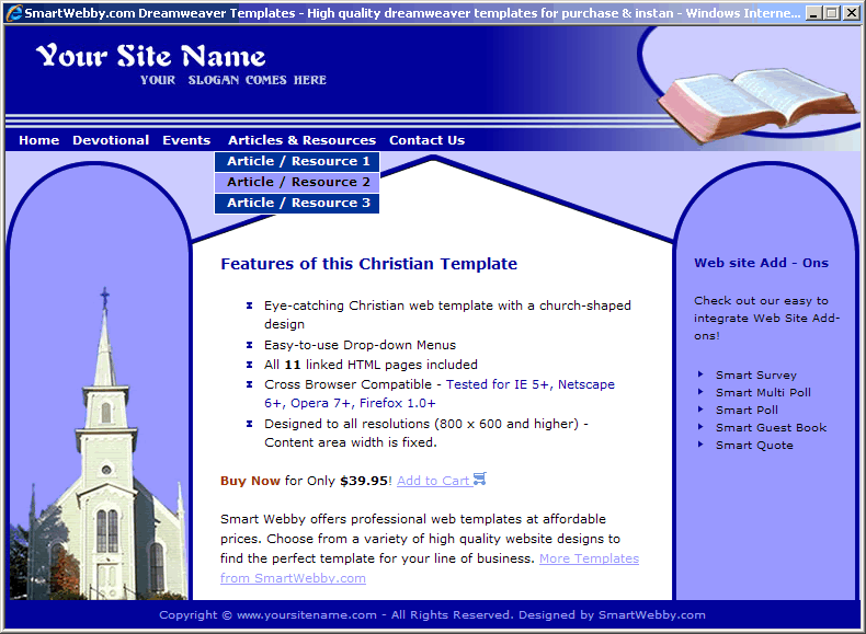 Dreamweaver Template 54 [Christian] - Actual Size Screenshot for 800px screen width