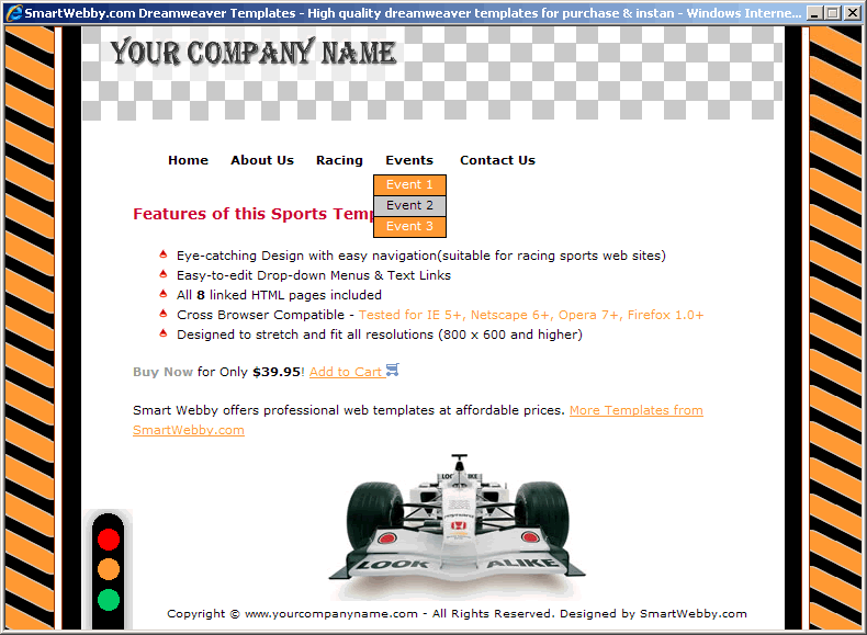 Dreamweaver Template 63 [Sports] - Actual Size Screenshot for 800px screen width