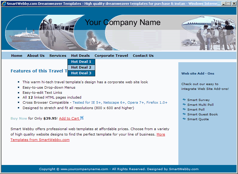 Dreamweaver Template 66 [Travel] - Actual Size Screenshot for 800px screen width