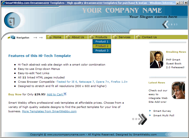 Dreamweaver Template 69 [Hi-Tech] - Actual Size Screenshot for 800px screen width