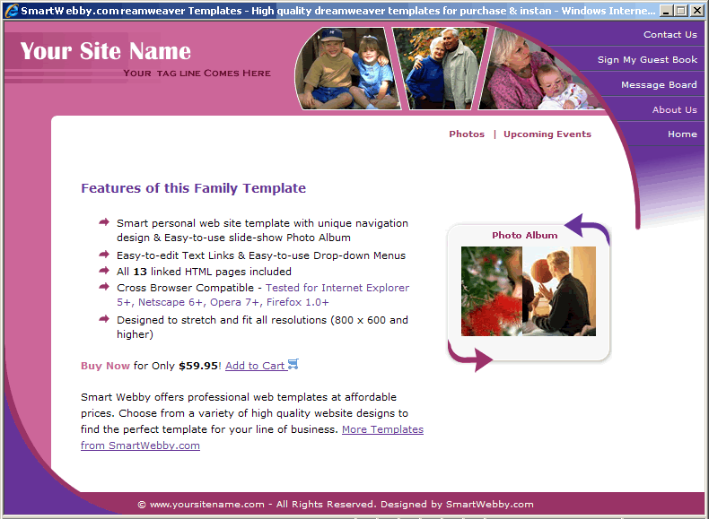 Dreamweaver Template 6 [Family/Personal] - Actual Size Screenshot for 800px screen width