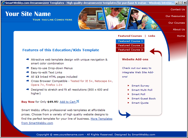 Dreamweaver Template 6 [Education/Kids] - Actual Size Screenshot for 800px screen width