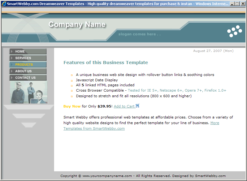 Dreamweaver Template 70 [Business] - Actual Size Screenshot for 800px screen width