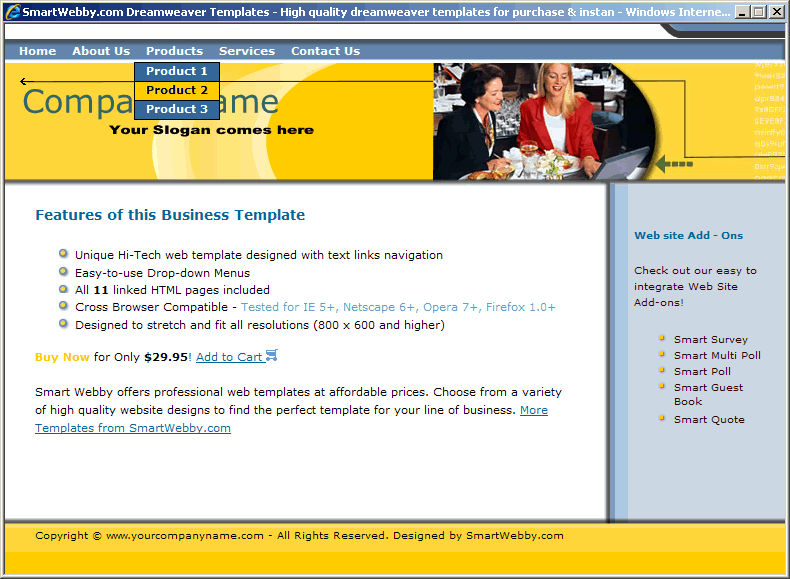 Dreamweaver Template 72 [Business] - Actual Size Screenshot for 800px screen width