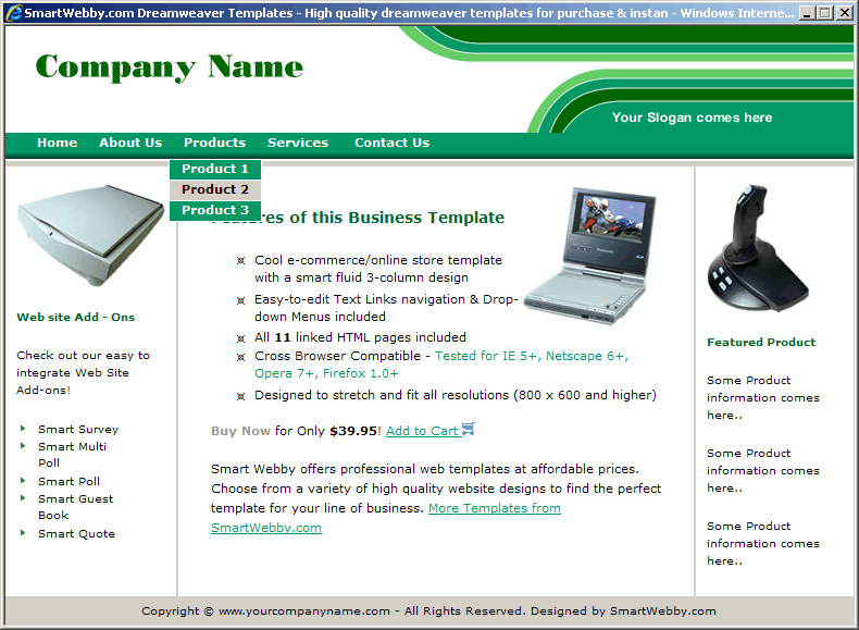 Dreamweaver Template 73 [Business] - Actual Size Screenshot for 800px screen width