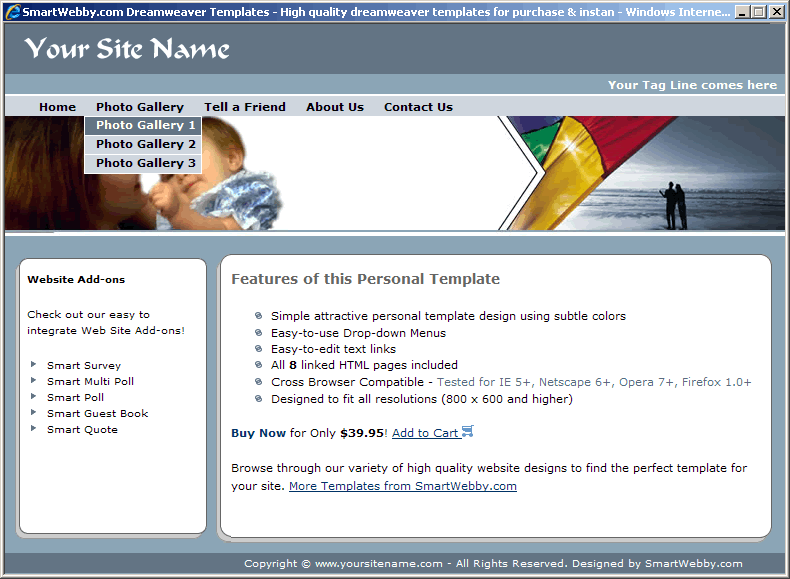 Dreamweaver Template 77 [Family/Personal] - Actual Size Screenshot for 800px screen width