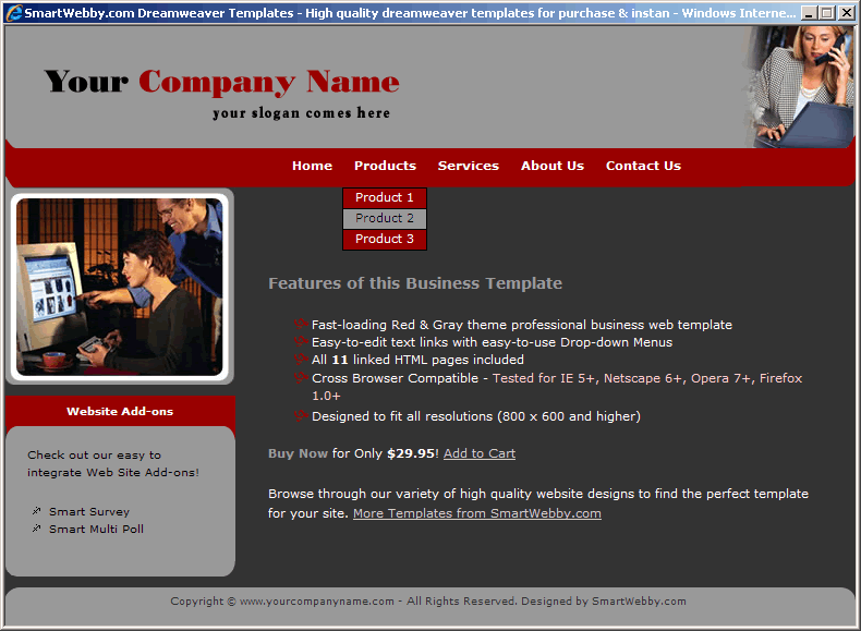 Dreamweaver Template 78 [Business] - Actual Size Screenshot for 800px screen width