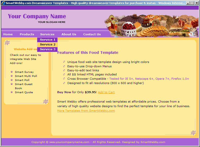 Dreamweaver Template 79 [Food] - Actual Size Screenshot for 800px screen width