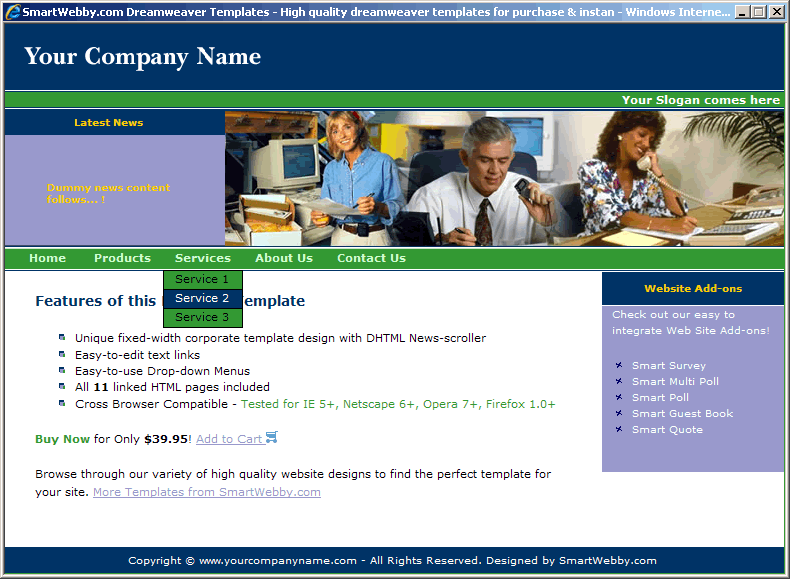 Dreamweaver Template 82 [Business] - Actual Size Screenshot for 800px screen width